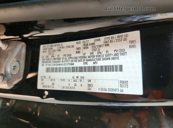 1FMCU9G94HUD37068 2017 FORD ESCAPE Black Вид наклейки з VIN-кодом