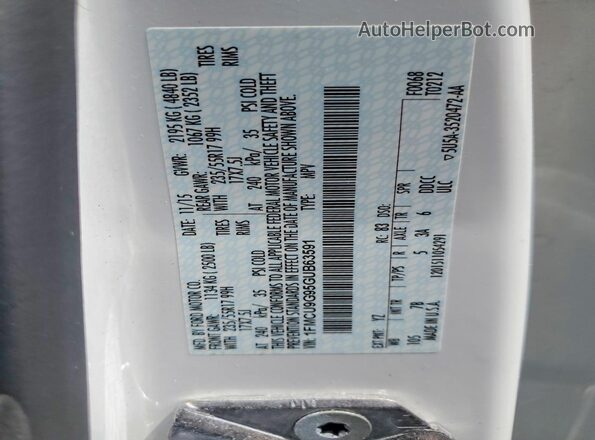 1FMCU9G95GUB63591 2016 FORD ESCAPE White VIN კოდის სტიკერის ხედი