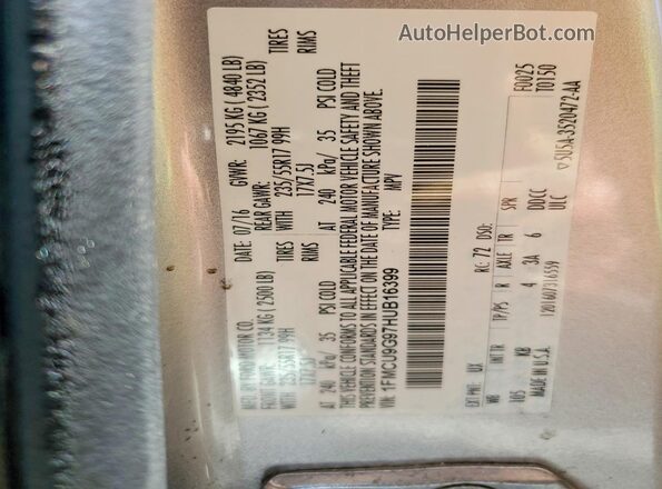 1FMCU9G97HUB16399 2017 FORD ESCAPE Silver სალონის 360-გრადუსიანი ხედი