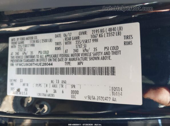 1FMCU9G97HUE28044 2017 FORD ESCAPE Black Շարժիչի բաժամունքի տեսք