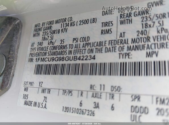 1FMCU9G98GUB42234 2016 FORD ESCAPE White Вид підкапотного простору
