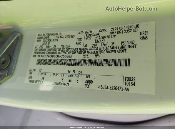 1FMCU9G98GUC50885 2016 FORD ESCAPE Белый Вид подкапотного пространства
