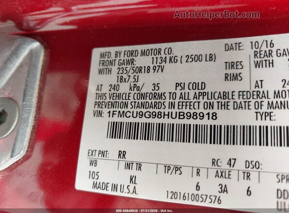 1FMCU9G98HUB98918 2017 FORD ESCAPE Red Vista del compartimento del motor