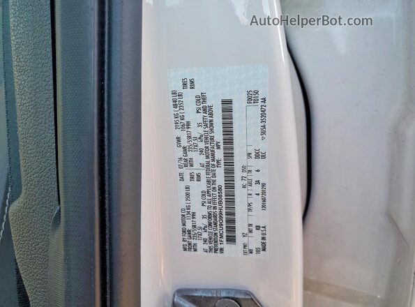 1FMCU9G99HUB08580 2017 FORD ESCAPE White Vista de la etiqueta del VIN
