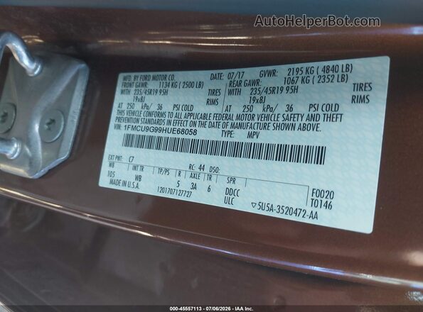 1FMCU9G99HUE68058 2017 FORD ESCAPE Orange Engine compartment view