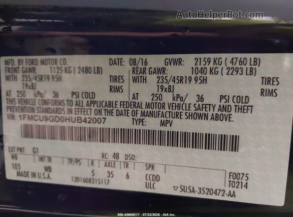 1FMCU9GD0HUB42007 2017 FORD ESCAPE Black Engine compartment view