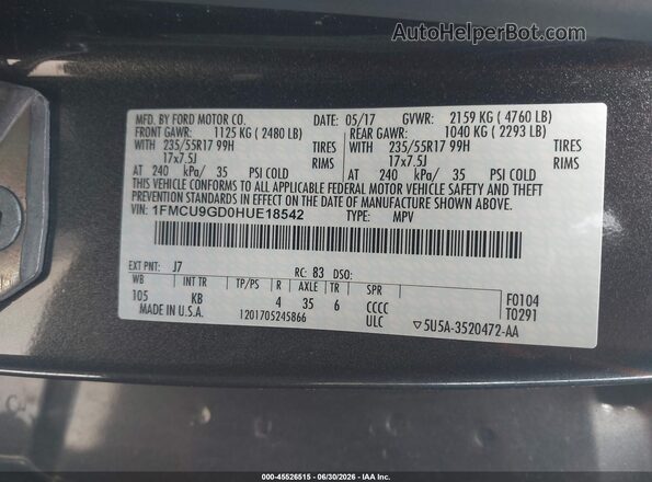 1FMCU9GD0HUE18542 2017 FORD ESCAPE  Vista del compartimento del motor