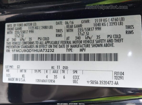 1FMCU9GD1HUA73232 2017 FORD ESCAPE Black Вид підкапотного простору