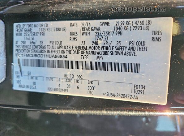1FMCU9GD1HUA86854 2017 FORD ESCAPE Black Vista de la etiqueta del VIN