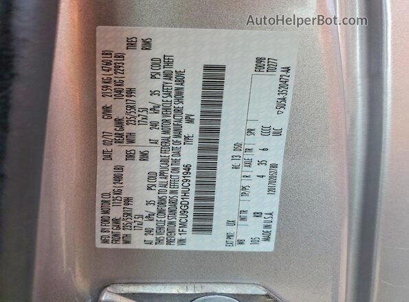 1FMCU9GD1HUC91946 2017 FORD ESCAPE Серебряный Вид наклейки с VIN-кодом