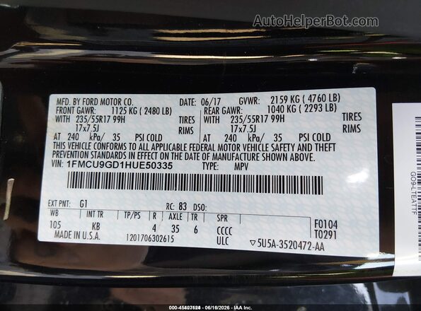 1FMCU9GD1HUE50335 2017 FORD ESCAPE Black Вид підкапотного простору