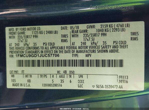 1FMCU9GD1JUC57706 2018 FORD ESCAPE Blue Widok komory silnika