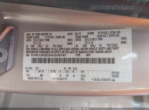 1FMCU9GD2HUD36747 2017 FORD ESCAPE Silver Widok komory silnika