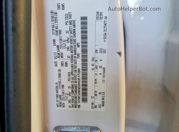 1FMCU9GD2HUE17280 2017 FORD ESCAPE White Շարժիչի բաժամունքի տեսք