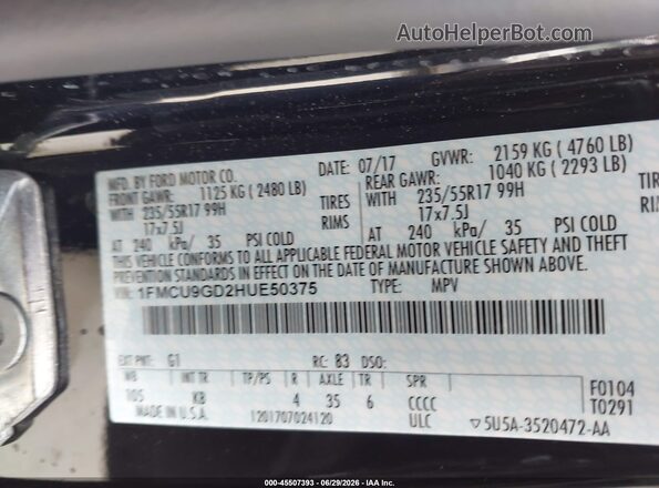 1FMCU9GD2HUE50375 2017 FORD ESCAPE Черный Вид подкапотного пространства
