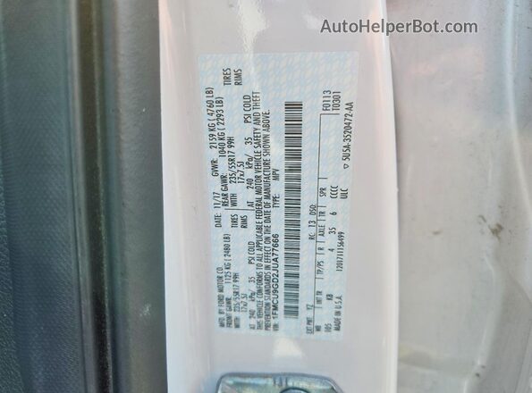 1FMCU9GD2JUA77666 2018 FORD ESCAPE White VIN sticker view