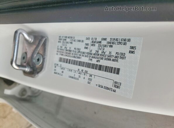 1FMCU9GD2JUB23061 2018 FORD ESCAPE Белый Вид наклейки с VIN-кодом