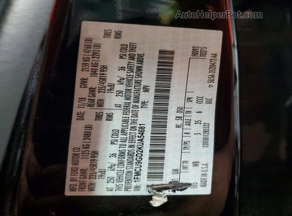 1FMCU9GD2KUA54681 2019 FORD ESCAPE Black Widok wnętrza 360 stopni