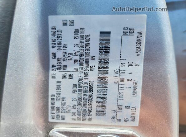1FMCU9GD2KUB90535 2019 FORD ESCAPE Серебряный Вид наклейки с VIN-кодом