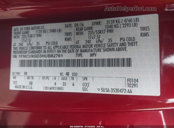 1FMCU9GD3HUB82761 2017 FORD ESCAPE Red Widok komory silnika