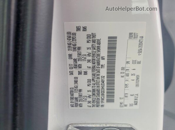 1FMCU9GD3HUD48132 2017 FORD ESCAPE White VIN sticker view