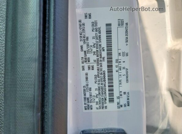 1FMCU9GD3KUB96683 2019 FORD ESCAPE White Շարժիչի բաժամունքի տեսք