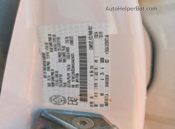 1FMCU9GD4HUA43433 2017 FORD ESCAPE Белый Вид наклейки с VIN-кодом