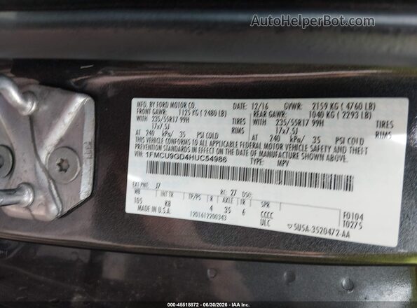 1FMCU9GD4HUC54986 2017 FORD ESCAPE Gray ძრავის განყოფილების ხედი