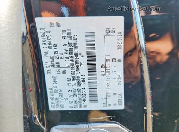 1FMCU9GD4JUB06116 2018 FORD ESCAPE Black VIN კოდის სტიკერის ხედი