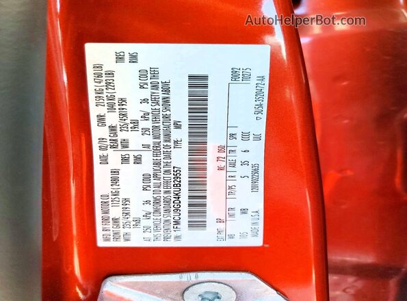 1FMCU9GD4KUB29557 2019 FORD ESCAPE Orange VIN կոդի պիտակի տեսք