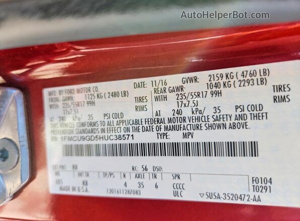 1FMCU9GD5HUC38571 2017 FORD ESCAPE Burgundy 360 interior view