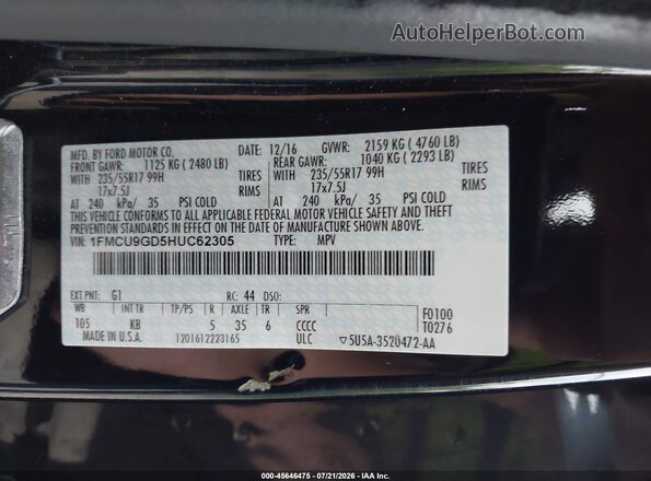 1FMCU9GD5HUC62305 2017 FORD ESCAPE Black ძრავის განყოფილების ხედი