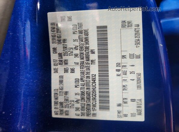 1FMCU9GD5HUC94932 2017 FORD ESCAPE Blue ძრავის განყოფილების ხედი