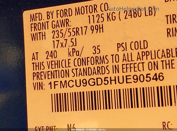 1FMCU9GD5HUE90546 2017 FORD ESCAPE Blue Engine compartment view