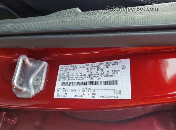 1FMCU9GD5JUC26247 2018 FORD ESCAPE Red Панорамний вид салону 360°