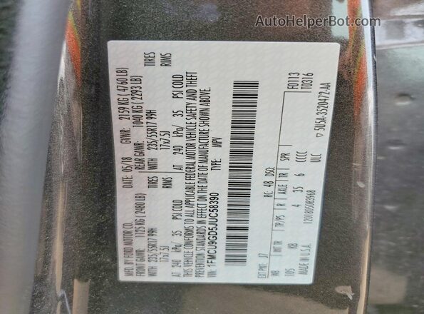 1FMCU9GD5JUC58390 2018 FORD ESCAPE Угольный Вид наклейки с VIN-кодом