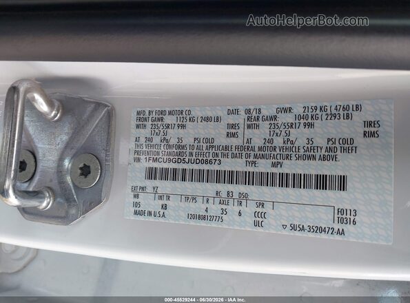 1FMCU9GD5JUD08673 2018 FORD ESCAPE White Շարժիչի բաժամունքի տեսք