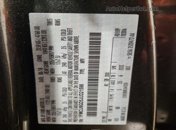 1FMCU9GD5JUD21598 2018 FORD ESCAPE Gray Вид наклейки з VIN-кодом