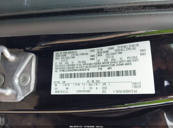1FMCU9GD5KUA52312 2019 FORD ESCAPE Black Widok komory silnika
