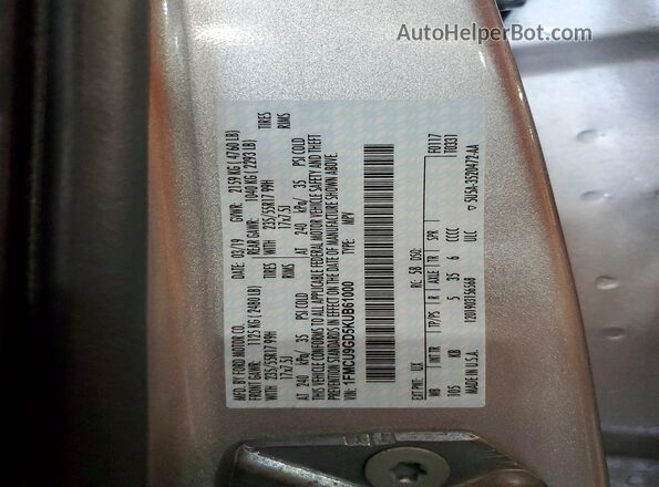 1FMCU9GD5KUB61000 2019 FORD ESCAPE Silver 360 interior view