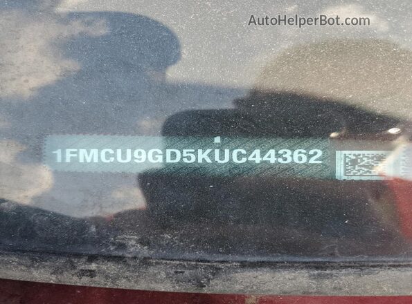 1FMCU9GD5KUC44362 2019 FORD ESCAPE Red Widok naklejki z numerem VIN