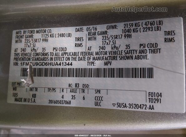 1FMCU9GD6HUA41344 2017 FORD ESCAPE Silver Вид підкапотного простору