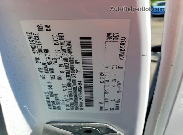 1FMCU9GD6HUB94564 2017 FORD ESCAPE White VIN կոդի պիտակի տեսք