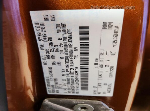 1FMCU9GD6HUC85799 2017 FORD ESCAPE Brown VIN sticker view