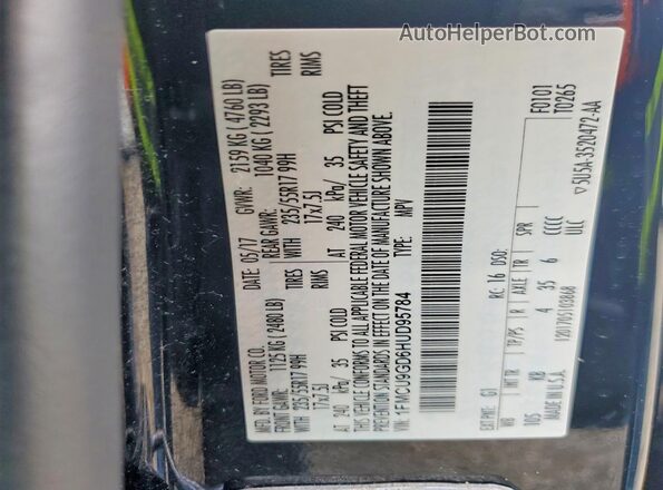 1FMCU9GD6HUD95784 2017 FORD ESCAPE Black Widok naklejki z numerem VIN
