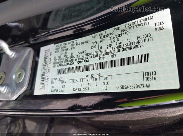 1FMCU9GD6JUD08794 2018 FORD ESCAPE Черный Вид подкапотного пространства