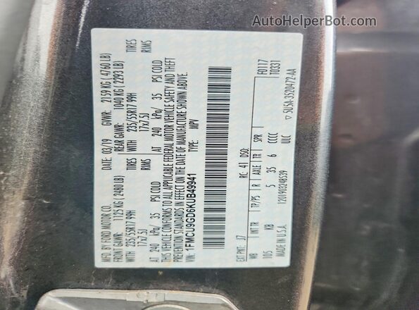 1FMCU9GD6KUB49941 2019 FORD ESCAPE Серый Вид подкапотного пространства