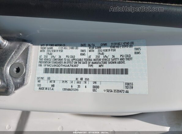 1FMCU9GD7HUA79357 2017 FORD ESCAPE White Widok komory silnika