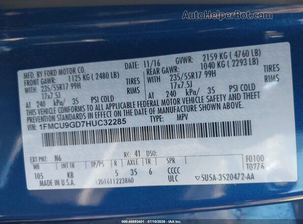 1FMCU9GD7HUC32285 2017 FORD ESCAPE Blue Вид підкапотного простору
