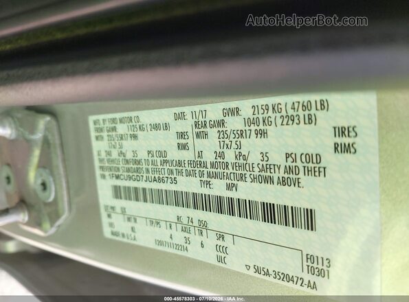 1FMCU9GD7JUA86735 2018 FORD ESCAPE Silver Engine compartment view